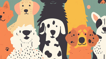 Cute dogs doodle illustration in the style of colorful animation stills