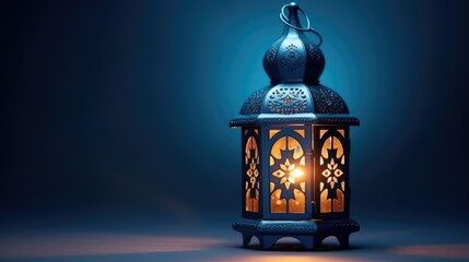 Ramadan Blue Lantern Islamic Ornament Blurry Bokeh Background