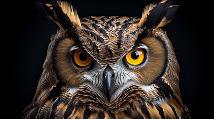 Majestic owl portrait isolated on dark background for wildlife and nature concepts