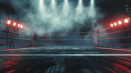 two boxing ring on the floor in dark empty room. 3 d render