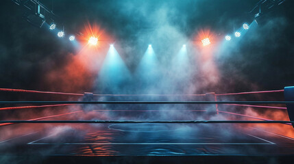 two boxing ring on the floor in dark empty room. 3 d render