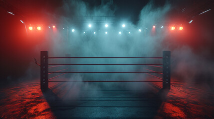 two boxing ring on the floor in dark empty room. 3 d render - obrazy, fototapety, plakaty