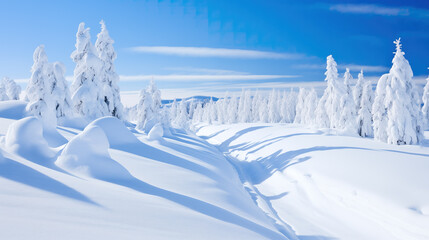 winter white snow landscape, small path
