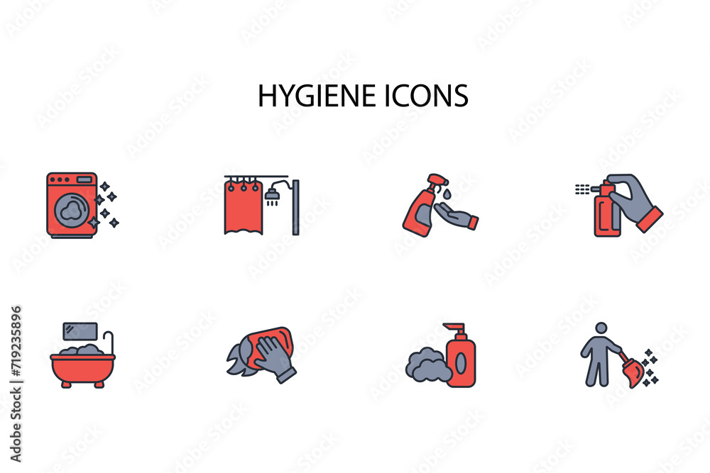 Poster hygiene icon set.vector.editable stroke.linear style sign for use web design,logo.symbol illustratio