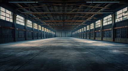 Empty warehouse with glimpses of daylight.
