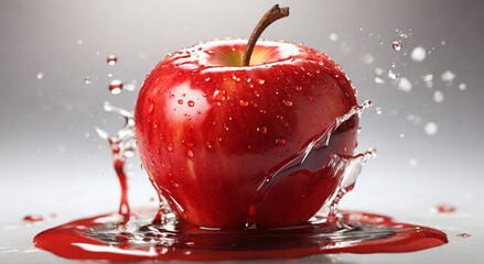Fresh red apple with water splash background