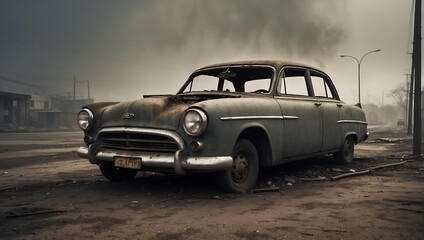 old car in the abandoned city