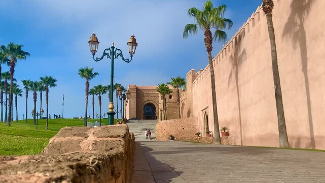 4K Video of The Kasbah of the Udayas, or of the Oudayas, is a kasbah in Rabat, Morocco. It is located on a hill at the mouth of the Bou Regreg