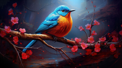 Fototapeta premium cute fat kingfisher artwork, asian inspired anime design