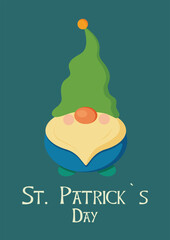 St Patrick Day Gnome. Green backgroud, Shamrock