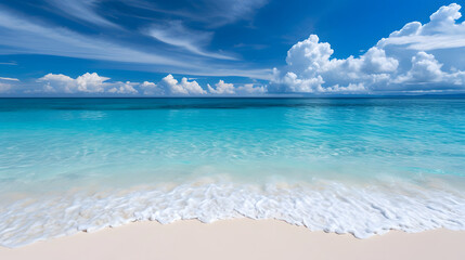 Beautiful tropical beach along the coastline, seaside view of sandy beach. blue sky, background wallpaper.