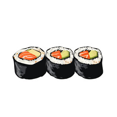 Transparent sushi rice rolls with salmon and avocado