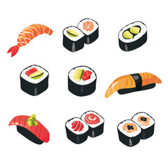 Illustration of assorted sushi food on a transparent background