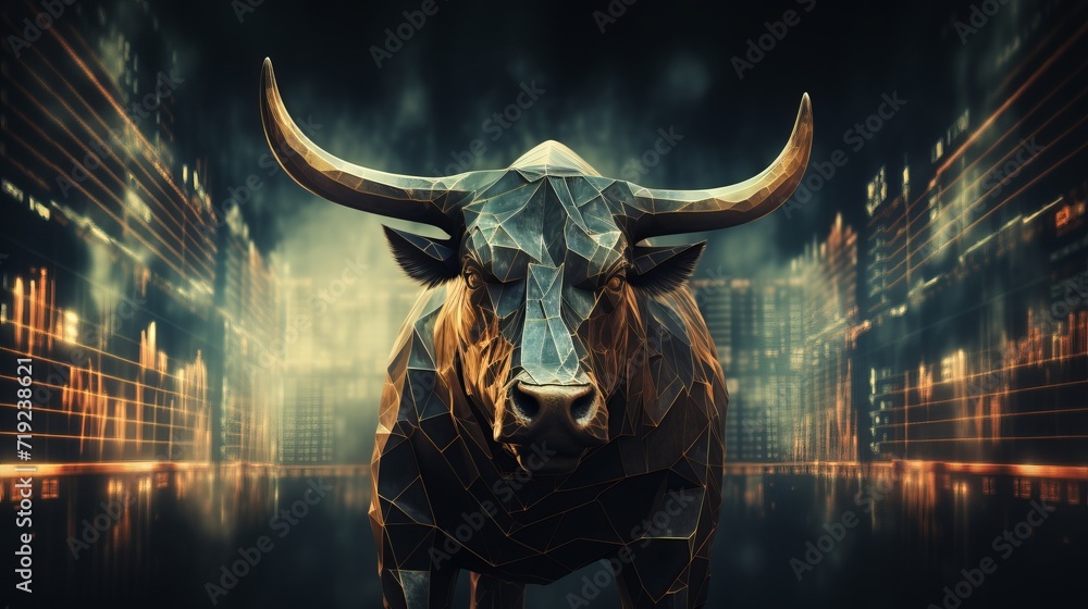 Poster financial and business abstract background with stock graph chart and bull concept traders concept