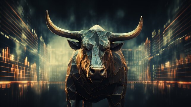 Financial and business abstract background with stock graph chart and bull concept traders concept