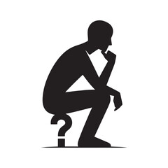Pensive Moments: Person Thinking Silhouette Series Reflecting on the Depth of Thoughtful Contemplation - Person Thinking Illustration - Person Thinking Vector - Person Silhouette
