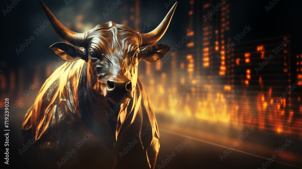 Aufkleber abstract financial and business background with stock graph chart and bull concept traders