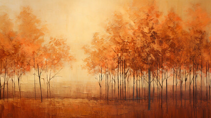 Fototapeta premium Abstract oil painting of colorful autumn forest, acrylic paint on canvas texture. Fall, autumn season nature background.
