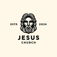 Head Jesus Christ Monoline Vector Logo Design illustration