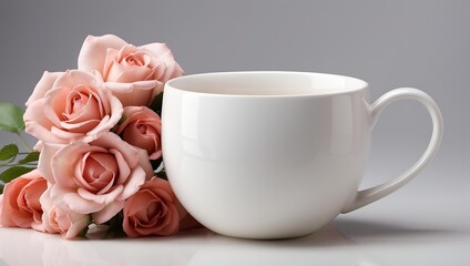 Fototapeta na wymiar mock up coffee cup and rose . lovers day concept