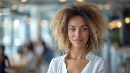Woman With Blonde Hair Standing in a Room. Generative AI.