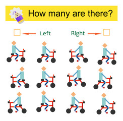 Math activity for kids. Developing numeracy skills. Cartoon bicycler.