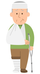 大怪我をして松葉杖をつくシニア男性2