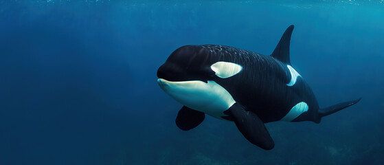 wallpaper of a orcas under water,	
