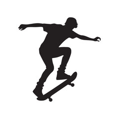 Fototapeta na wymiar Urban Velocity: Person Skating Silhouettes Conveying the Pulse and Velocity of Urban Skateboarding 