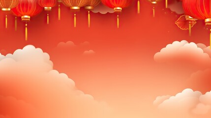 Happy Chinese New Year, Chinese New Year with lanterns and cherry blossoms. party and with space for writing in the background.