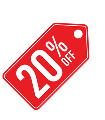 Save Big: 20% Off Red Sale Price Tag - Isolated on White Background