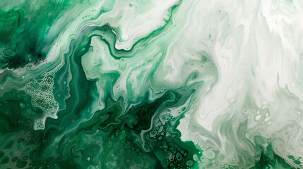 Obraz premium Green white fluid art. Abstract acrylic painting background. marble texture