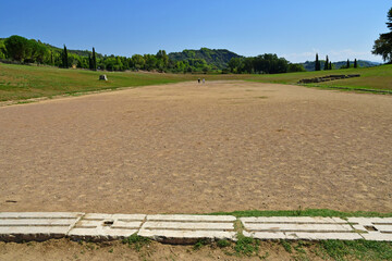 Ancient Olympia; Greece - august 30 2022 : archaeological site - obrazy, fototapety, plakaty