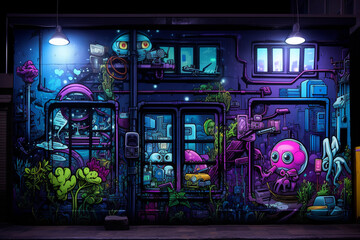 Neon-Infused Back Alley with Graffiti.