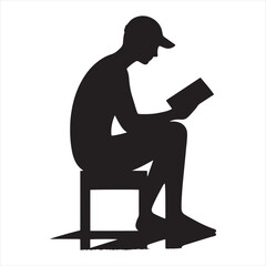 Whispered Pages: Embracing the Tranquility of Person Reading Silhouettes, A Silent Symphony of Intellectual Exploration - Person Reading Illustration - Person Reading Vector - Person Silhouette
