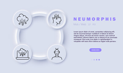 Artificial intelligence set line icon. Cloud saving, gadget, internet, communication, technology. Neomorphism style. Vector line icon for business and advertising