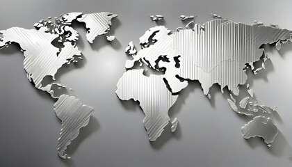 Stylized Metallic World Map on a Gray Background