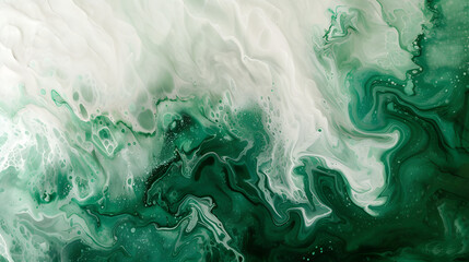 Obrazy na Plexi  Green white fluid art. Abstract acrylic painting background. marble texture