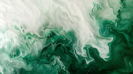 Fotobehang Green white fluid art. Abstract acrylic painting background. marble texture © Jan