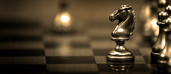 Chess Pieces on Board for Game and Strategy Golden Competition Planning