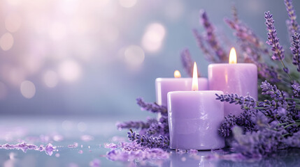Obraz na płótnie Canvas Candle aromatherapy at the spa, comfortable. lavender.
