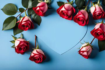 Fototapeta na wymiar red rose petals on blue background