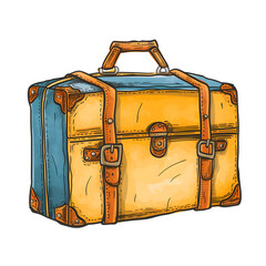 Suitcase packed for travel isolated on white background, doodle style, png
