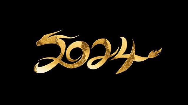 2024 Chinese Lunar New Year Dragon Year Golden Numbers,alpha channel