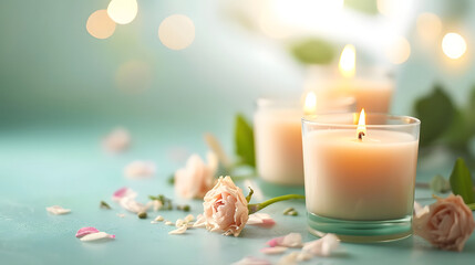 Candle aromatherapy at the spa, comfortable.  - obrazy, fototapety, plakaty