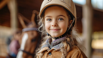a child in a jockey's uniform rides a horse, horse riding, boy, girl, kid, hippodrome, rider, equestrian, horse racing, stable, sport, dressage, animal, saddle, helmet, training, nature - obrazy, fototapety, plakaty