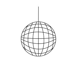 Vector isolated one single round mirror disco ball colorless black and white contour line easy drawing