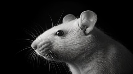 A close-up portrait of a rat or mouse in monochrome style. Illustration for cover, card, postcard, interior design, banner, poster, brochure or presentation.