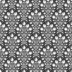Hand drawn decorative doodle berries seamless pattern, silhouette scandinavian simple flower texture - 719251679