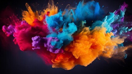 A dark background is contrasted with splashes of colorful powder mix